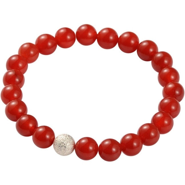 Rood edelstenen armband met agaat | Elastisch | Silver Ball Red Agate