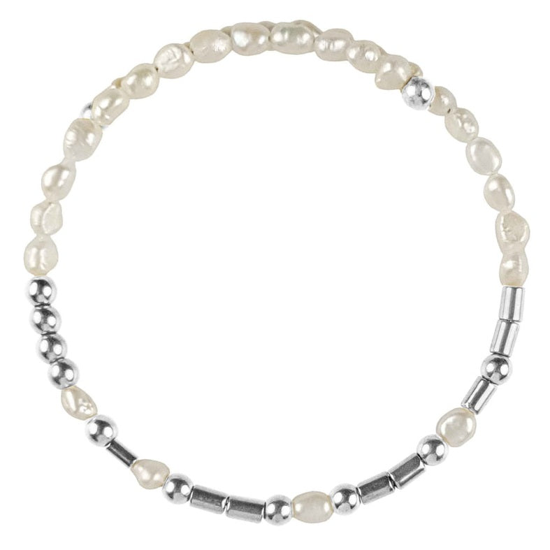 Wit zoetwater parel wikkelarmband met verbogen boodschap HAPPY in Morse code van zilveren edelstenen | Cadeau set zoetwater parel armband Morse Code Happy Pearl Silver