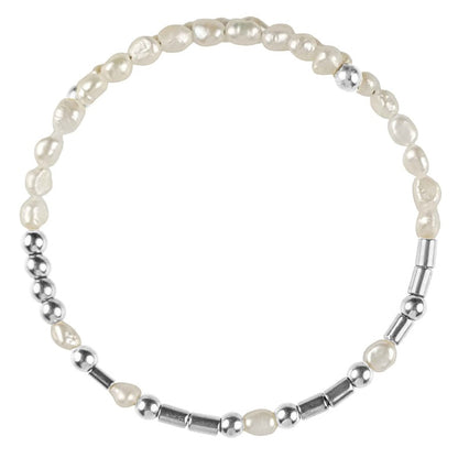 Wit zoetwater parel wikkelarmband met verbogen boodschap HAPPY in Morse code van zilveren edelstenen | Cadeau set zoetwater parel armband Morse Code Happy Pearl Silver