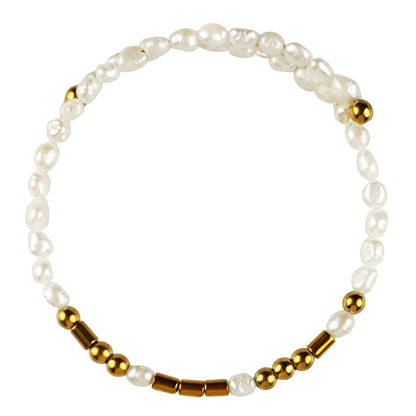 Wit zoetwater parel wikkelarmband met verborgen boodschap LOVE in Morse code met edelsteen goud hematiet | Cadeau set zoetwater parel armband Morse Code LOVE Pearl Gold
