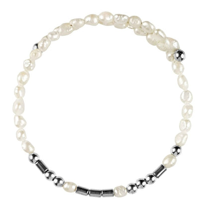 Wit zoetwater parel wikkelarmband met verborgen boodschap in Morse code met edelsteen zilver hematiet | Cadeau set zoetwater parel armband Morse Code LOVE Pearl Silver