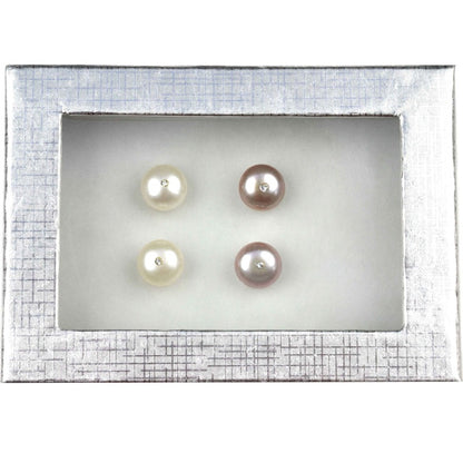 Cadeau set met 2 paar (roze en wit) zoetwater parel oorknopjes met stras steentje | Cadeau set Mea Bling W-P