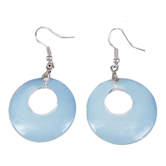 Licht blauwe edelstenen oorbellen met opaal in donut vorm en sterling zilver (925) | Sea Opal Donut