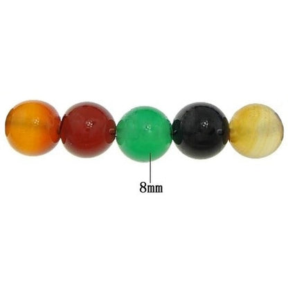Detail van edelstenen armband met verschillende kleuren agaat stenen met maat indicatie | Agate Mix