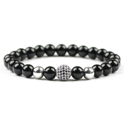 Zwart edelstenen armband met zwarte agaat en stras steentjes, elastisch | Black Diamond