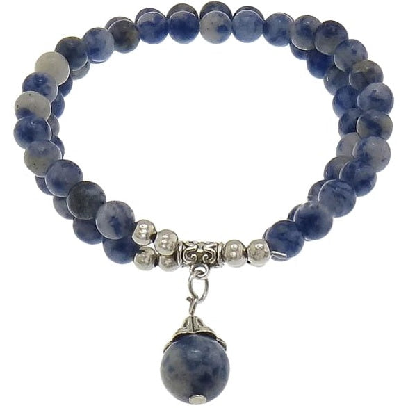 Blauw edelstenen armband met jaspis en bedeltje | Elastisch | Blue Spot Ball