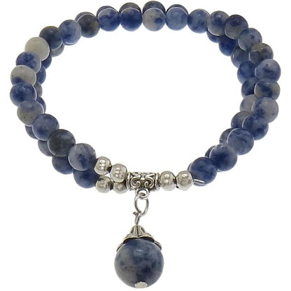 Blauw edelstenen armband met jaspis en bedeltje | Elastisch | Blue Spot Ball