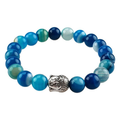 Blauwe edelstenen armband met blauwe lace agaat en zilver kleurige boeddha | Buddha Blue Lace Agate