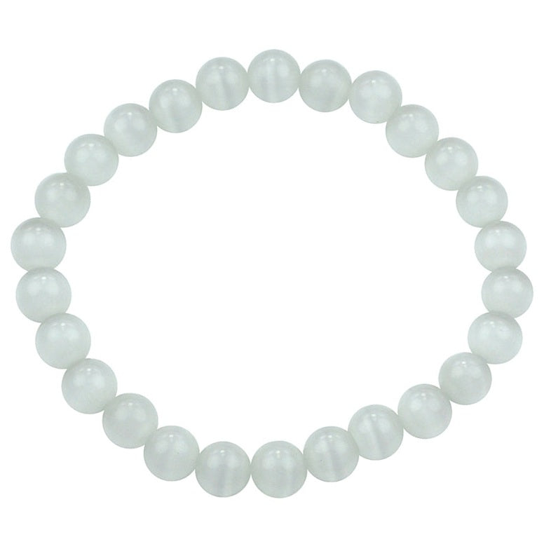 Wit edelstenen armband met edelsteen kattenoog, elastisch | Cat&