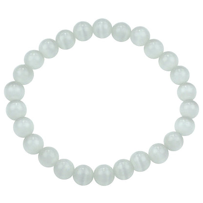 Wit edelstenen armband met edelsteen kattenoog, elastisch | Cat&