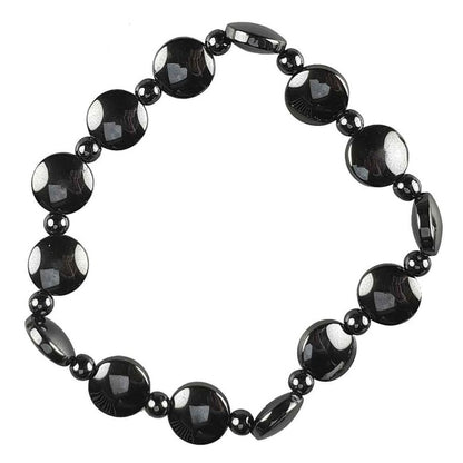 Zwarte edelstenen armband met hematiet, elastisch | set Hematite Coin (AO)