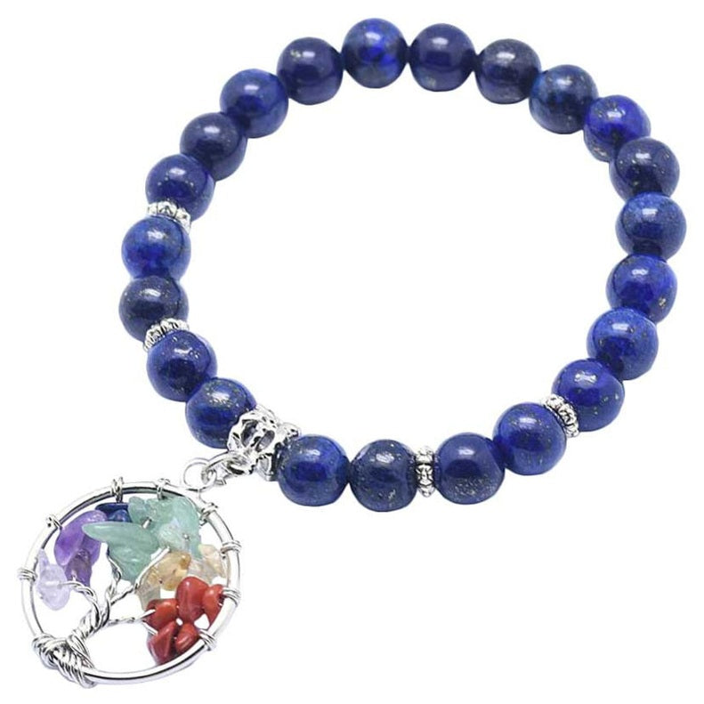 Blauw edelstenen armband met levensboom en lapis lazuli stenen- elastisch - Lapis Lazuli Tree of Life