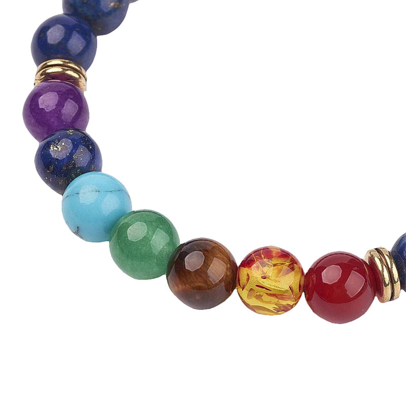 Detail van edelstenen armband met lapis lazuli en veel soorten en kleuren edelstenen | Elastisch | Lapis Lazuli Mix Color Gemstone