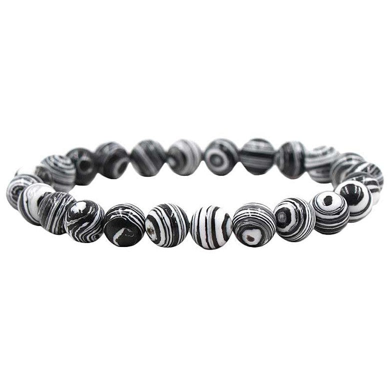 Zwart wit edelstenen armband met malachiet | Elastisch | Black and White