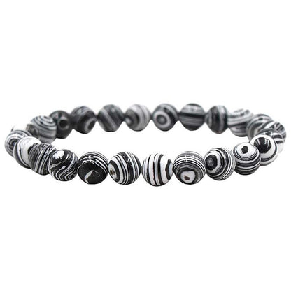 Zwart wit edelstenen armband met malachiet | Elastisch | Black and White