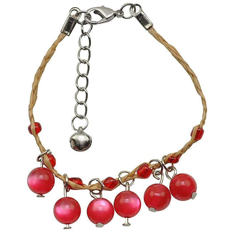 Rood roze edelstenen armband met kattenoog | Rafia Bell Pink Cat’s Eye