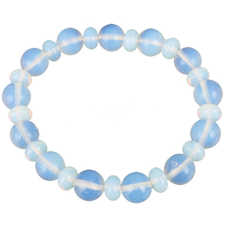 Licht blauwe edelstenen armband met opaal | Elastisch | Sea Opal Big and Small