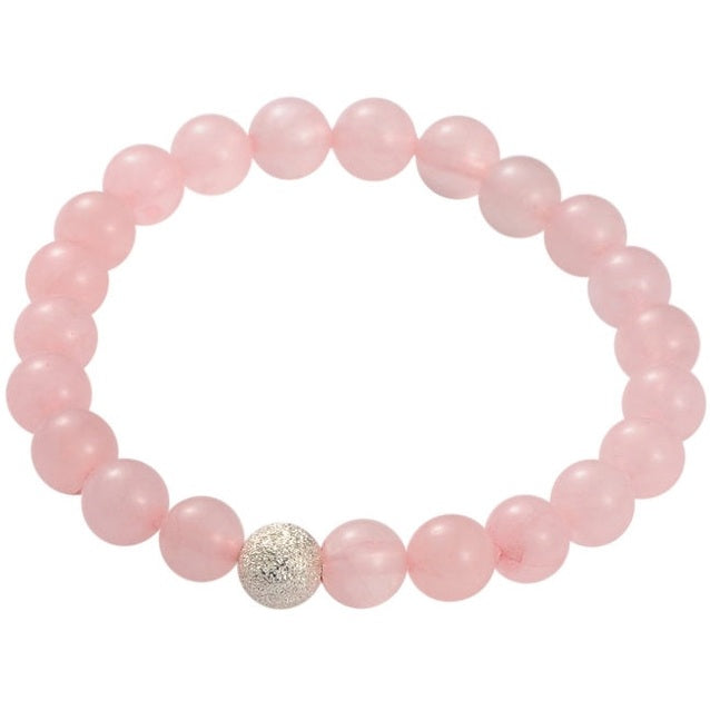 Roze edelstenen armband met rozenkwarts | Elastisch | Silver Ball Rosé Quartz
