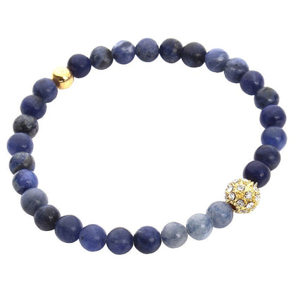 Blauwe edelstenen armband met sodaliet en gouden stras steentjes, elastisch, bovenaanzicht | Sodalite Sparkling Gold
