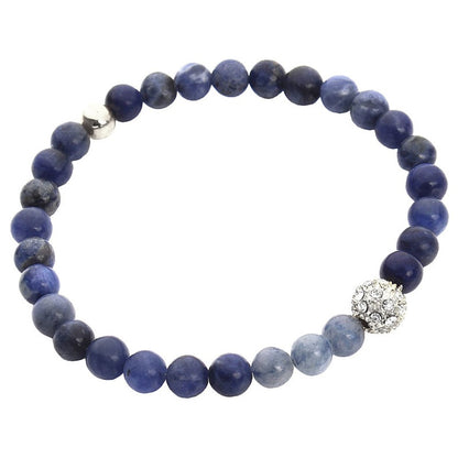 Blauw edelstenen armband met sodaliet en stras steentjes | Bovenaanzicht | Elastisch | Sodalite Sparkling Silver