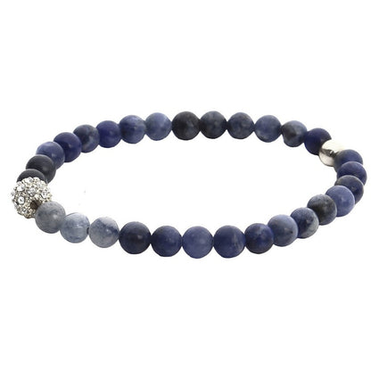 Blauw edelstenen armband met sodaliet en stras steentjes | Zijaanzicht | Elastisch | Sodalite Sparkling Silver
