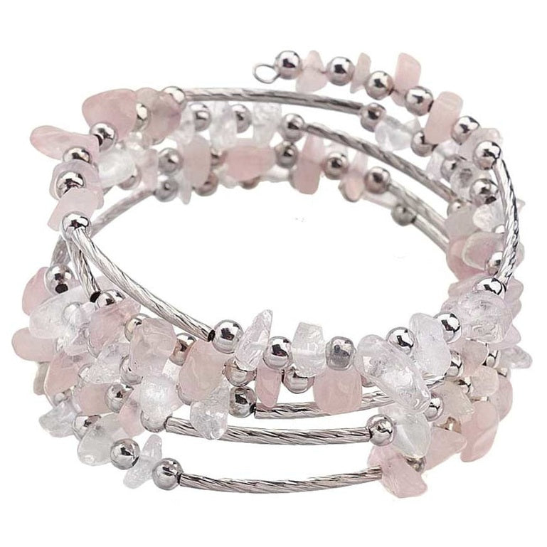 Edelstenen wikkelarmband met rozenkwarts en bergkristal | Wrap Rose Quartz Chip