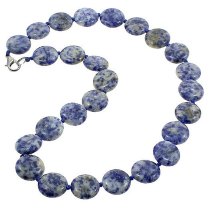 Blauwe handgeknoopte edelstenen ketting met blue spot jaspis stenen | Blue Spot Coin