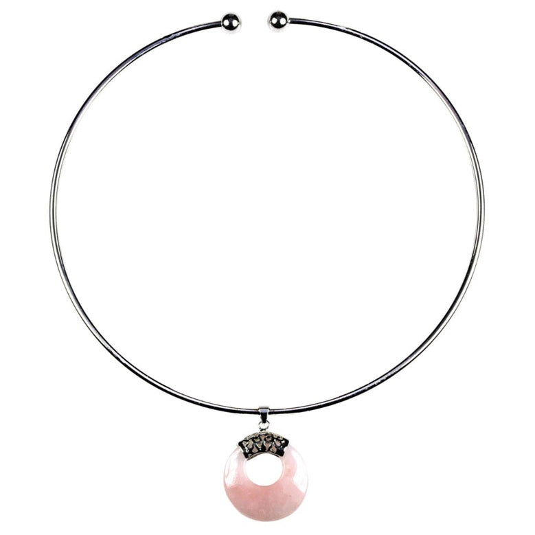 Roze edelstenen ketting met rozenkwarts in vorm van donut | Rosé Quartz Donut