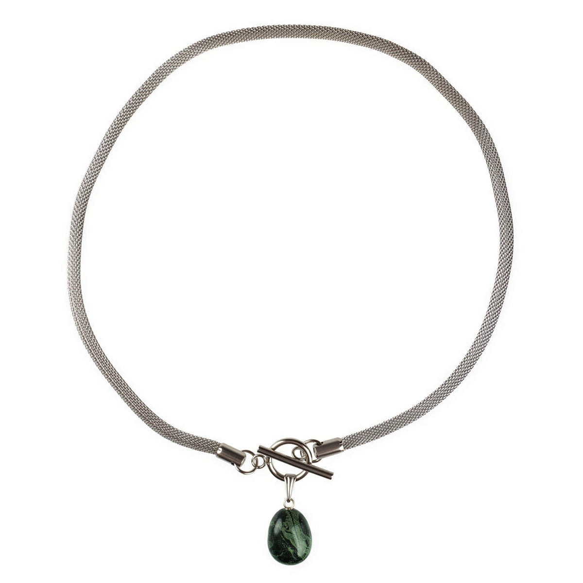 Groen zwarte edelstenen ketting met nebula steen aan hanger en zilver edelstaal | Toggle Chain Nebula