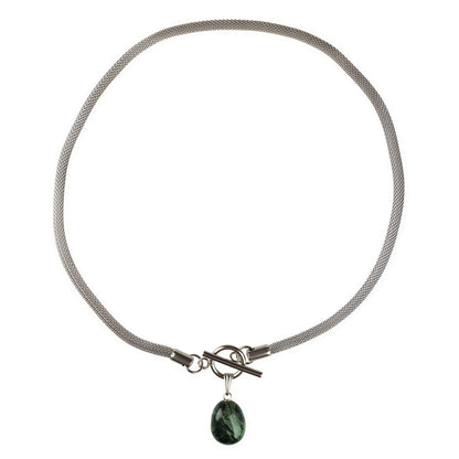 Groen zwarte edelstenen ketting met nebula steen aan hanger en zilver edelstaal | Toggle Chain Nebula