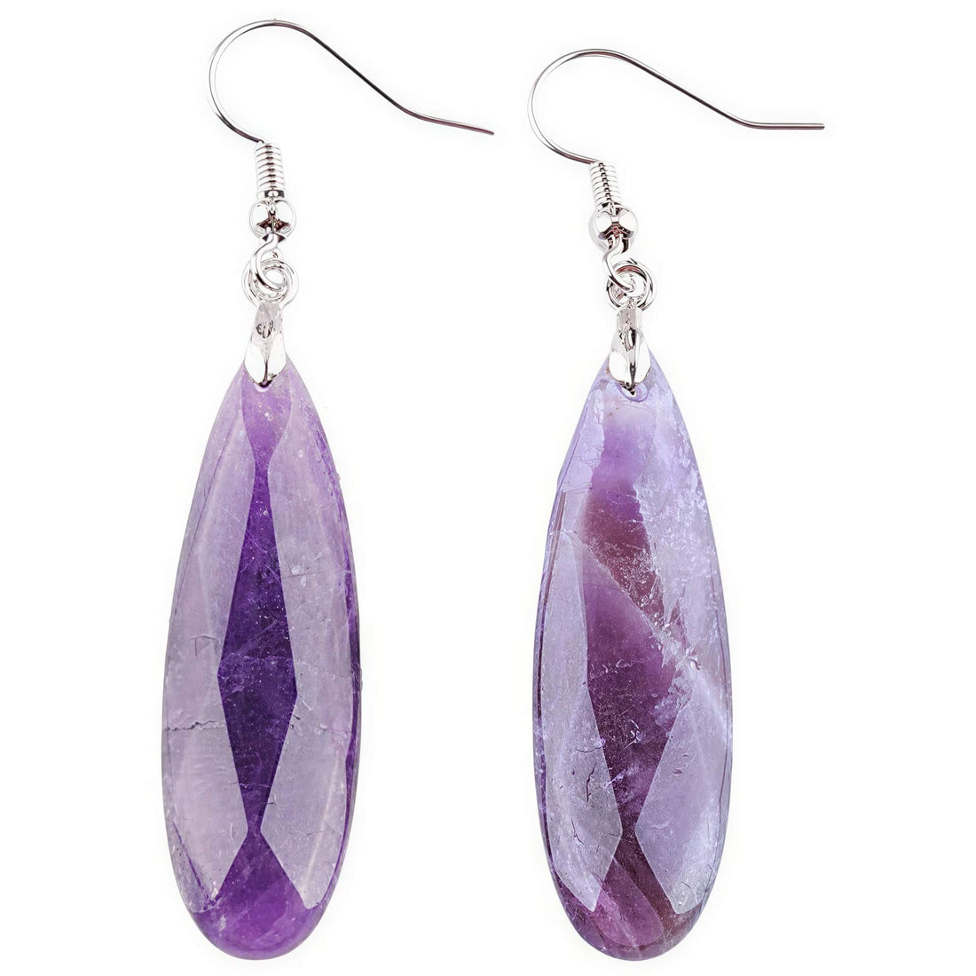 Paarse edelstenen oorbellen met sterling zilver (925) | Big Long Drop Amethyst