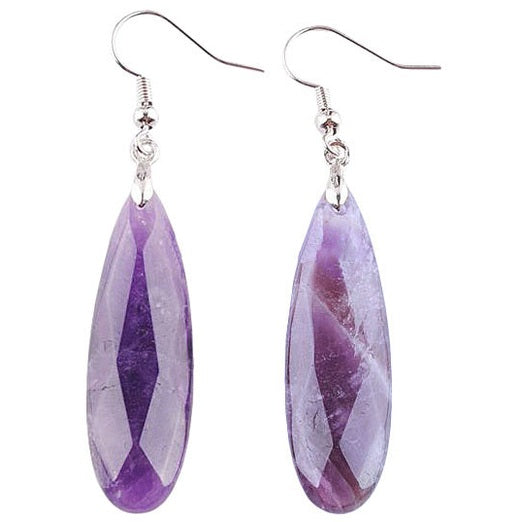 Paarse edelstenen oorbellen met sterling zilver (925) | Big Long Drop Amethyst