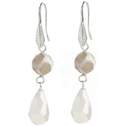 Lange edelstenen oorbellen met crème witte agaat | Air Slake Agate Creme