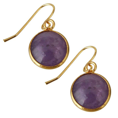Paarse edelstenen oorbellen met goud edelstaal schuin liggend | Amethyst Gold Round