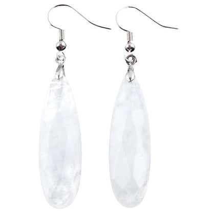 Lange witte edelstenen oorbellen met bergkristal en sterling zilver (925) | Big Long Drop White Crystal