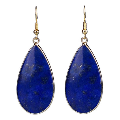 Blauwe edelstenen oorbellen met lapis lazuli en goud edelstaal vooraanzicht | Big Teardrop Lapis Lazuli Gold