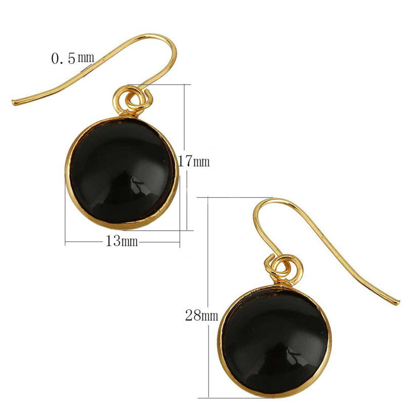 Zwarte edelstenen oorbellen met agaat en goud edelstaal met maatindicatie | set Black Agate Gold Round