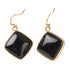 Zwarte dekstenen oorbellen met goud edelstaal | Blacke Agate Gold Square