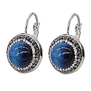 Blauwe edelstenen oorbellen met tijgeroog en stras steentjes | Bright Blue Tiger Eye Silver