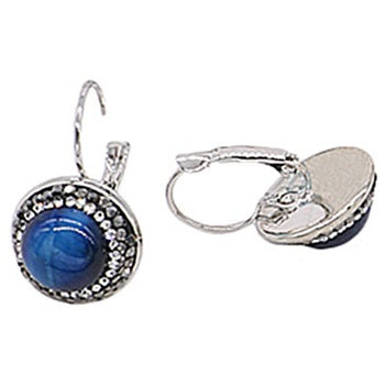 Blauwe edelstenen oorbellen met tijgeroog en stras steentjes voor en achterzijde | Bright Blue Tiger Eye Silver