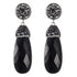 Lange zwarte edelstenen oorbellen met agaat en stras steentjes, edelstenen oorknoppen | Bright Long Black Agate