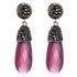 Lange roze edelstenen oorbellen met kattenoog en stras steentjes, edelstenen oorknoppen | Bright Long Pink Cat&