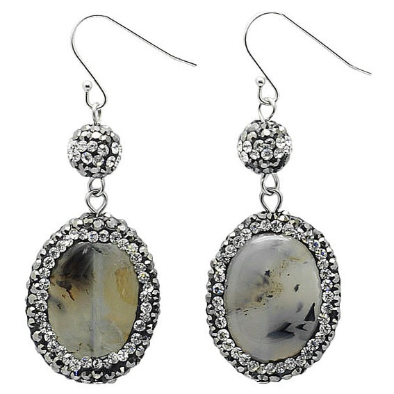 Grijze edelstenen oorbellen met agaat, stras steentjes en sterling zilver (925) | Bright Nature Agate Oval
