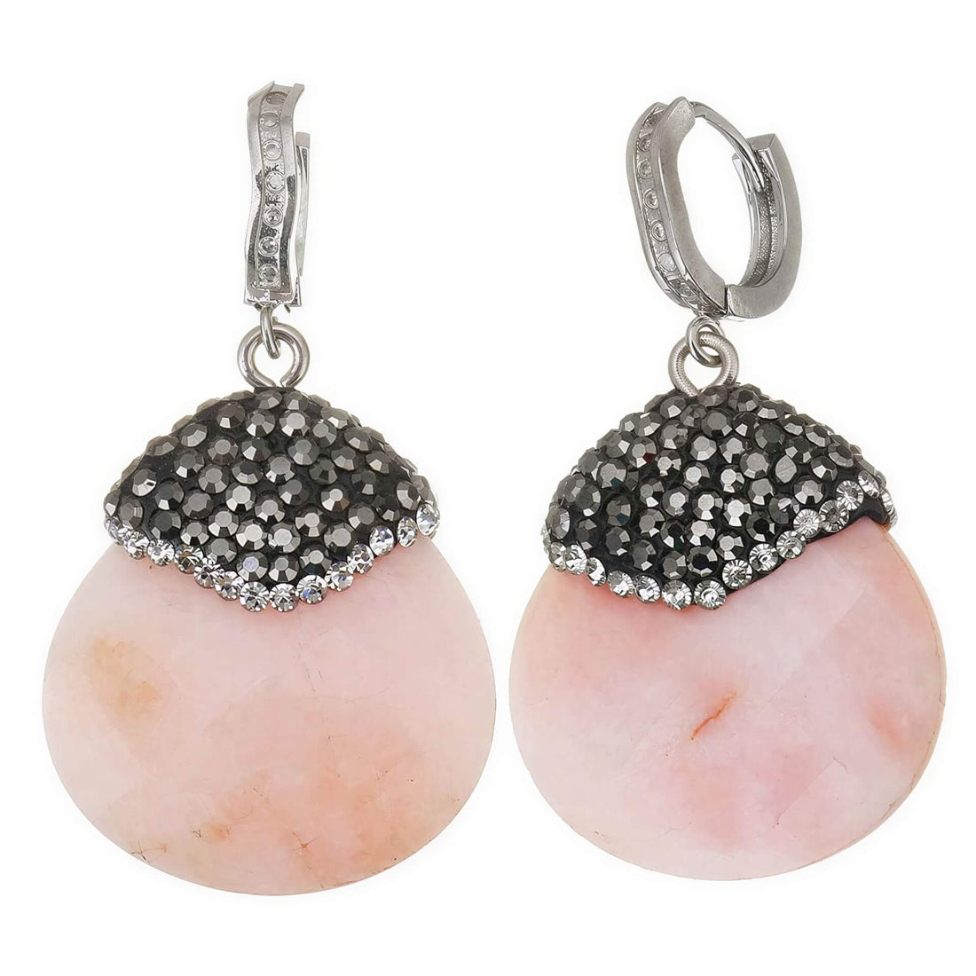 Licht roze edelstenen oorbellen met jade en stras steentjes | Bright Pink Jade