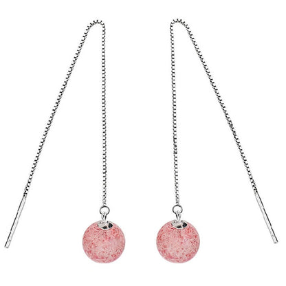 Lange edelstenen oorbellen met kersen kwarts en sterling zilver (925) | Cherry Quartz Chain
