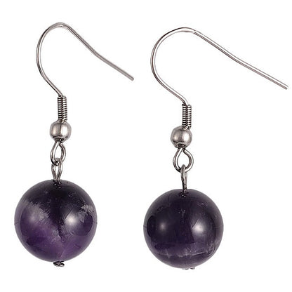 Paarse edelstenen oorbellen met amethist en zilver edelstaal | Dangling Amethyst Ball