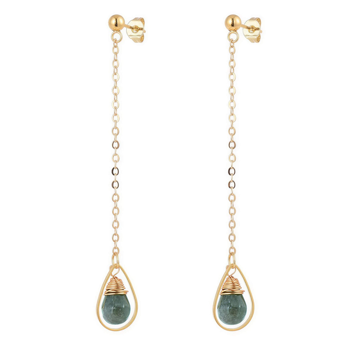 Lange groen edelstenen oorbellen met agaat en goud edelstaal | Dangling Long Indian Agate