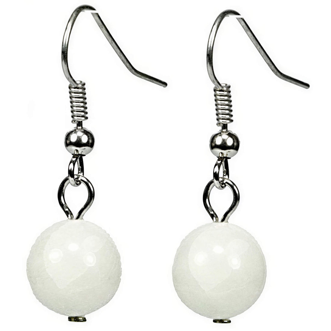 Witte edelstenen oorbellen met sterling zilver (925) | Dangling White Ball