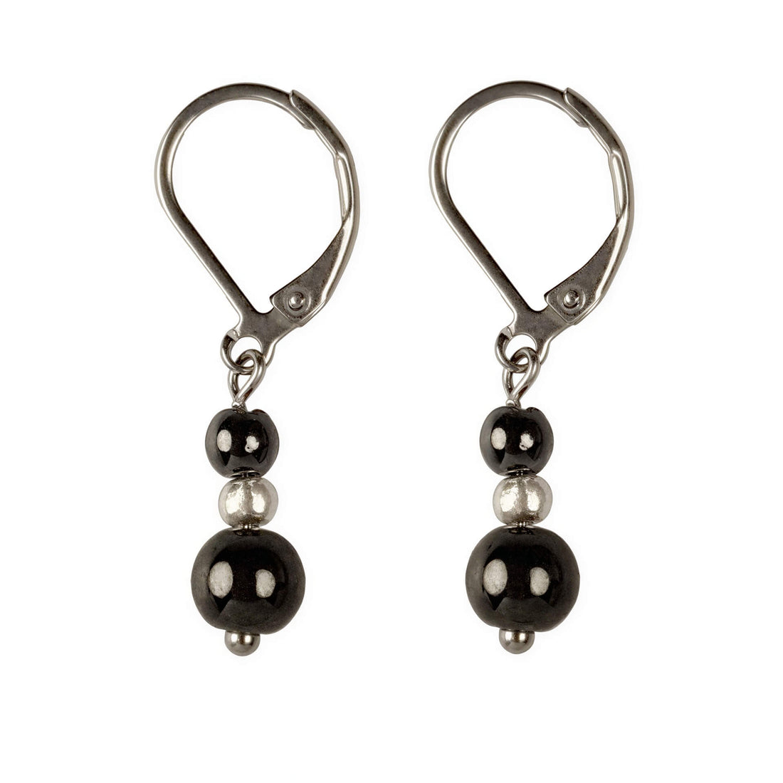 Zwarte edelstenen oorbellen met hematiet en zilver edelstaal | Double Hematite Silver