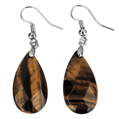 Bruine edelstenen oorbellen met tijgeroog en sterling zilver (925) | Facet Tiger Eye